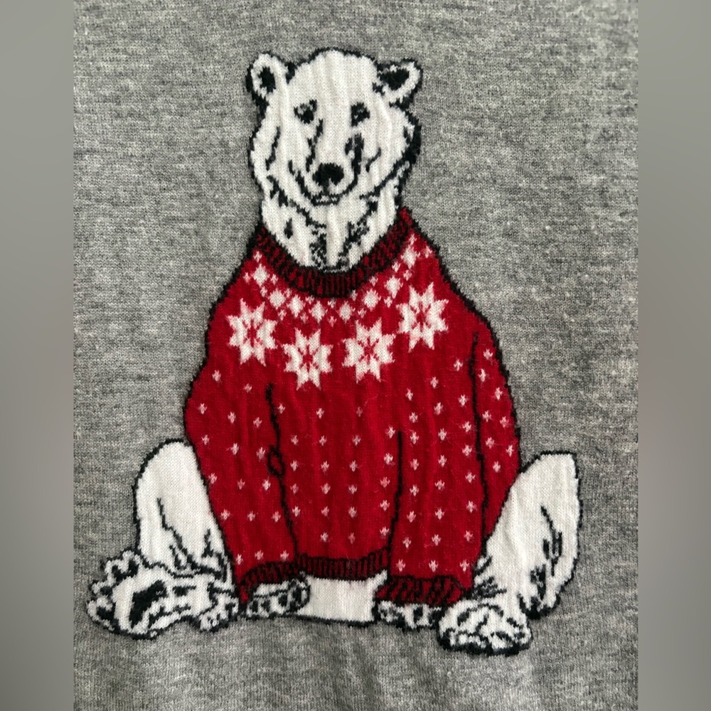 Talbots Polar Bear Sweater Soft Lightweight Cozy Gray Red Lambswool Size Small - Picture 6 of 8